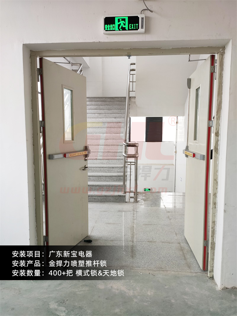 通过推杆锁快速开门向消防通道疏散