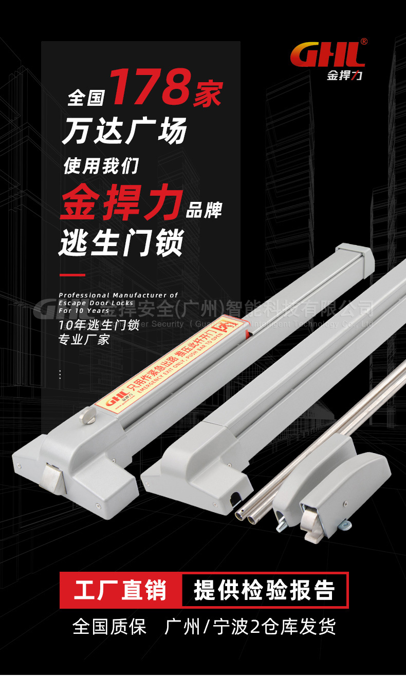 全国178家万达广场使用金捍力推杆锁