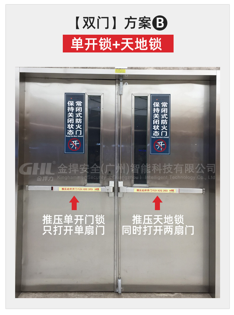 双门方案：单开推杆锁加天地锁