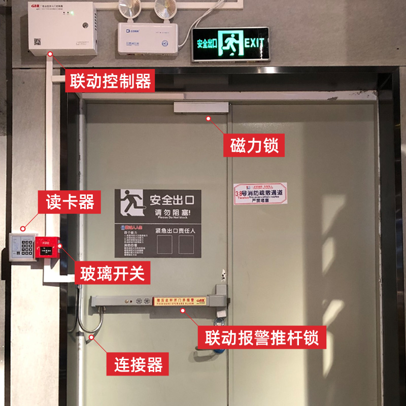 消防推杆锁逃生门锁全系列 平推式防火门锁 可选联动报警电动门禁功能 金捍力